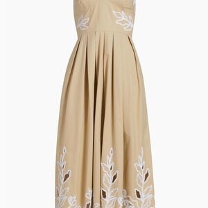 Elegant Tan Maxi Dress with White Embroidery